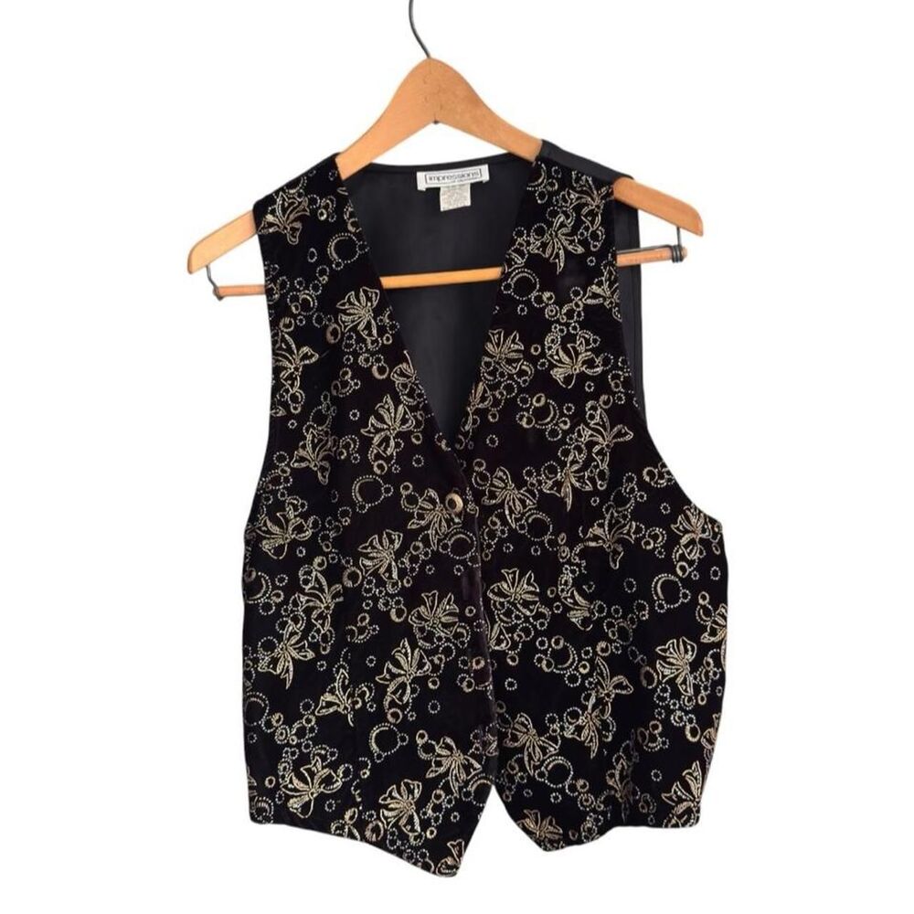 Impressions Of California Women's Black Velour Sparkly Printed Vest sx m event